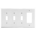 Hubbell Wiring Device-Kellems Wallplate, 4-Gang, 3) Toggle 1) Decorator, White P326W